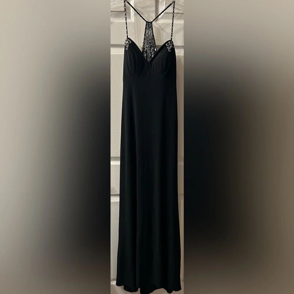 Cache black evening gown with rhinestones size 2